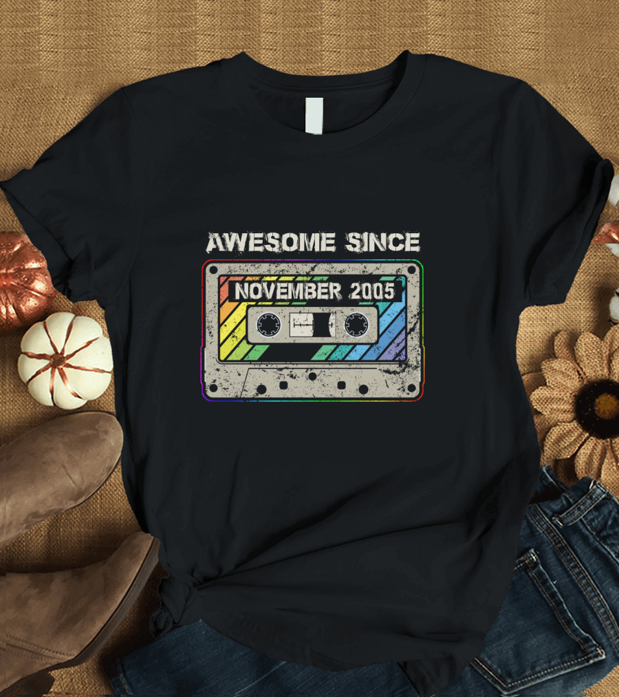 Awesome Since November 2005 Retro Cassette Tape Rainbow T-Shirt