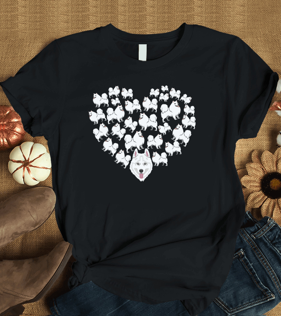 American Eskimo Dog Heart Pattern Love T-Shirt