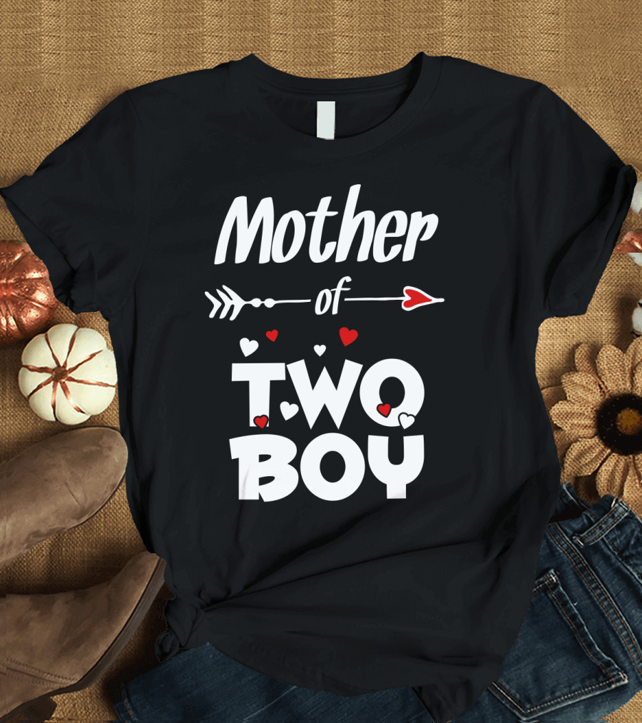 Mother of Two Boy Arrow Heart T-Shirt