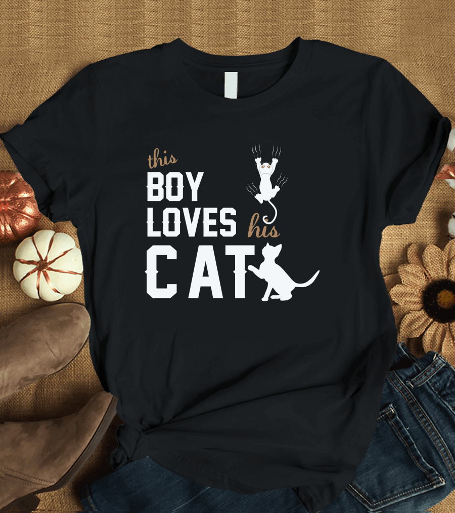 This Boy Loves His Cat Playful Cat Lover T-Shirt