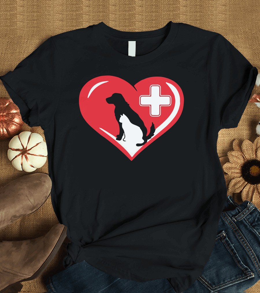 Veterinarian Love Cat Dog Veterinary Animal Pet Heart Cross T-Shirt