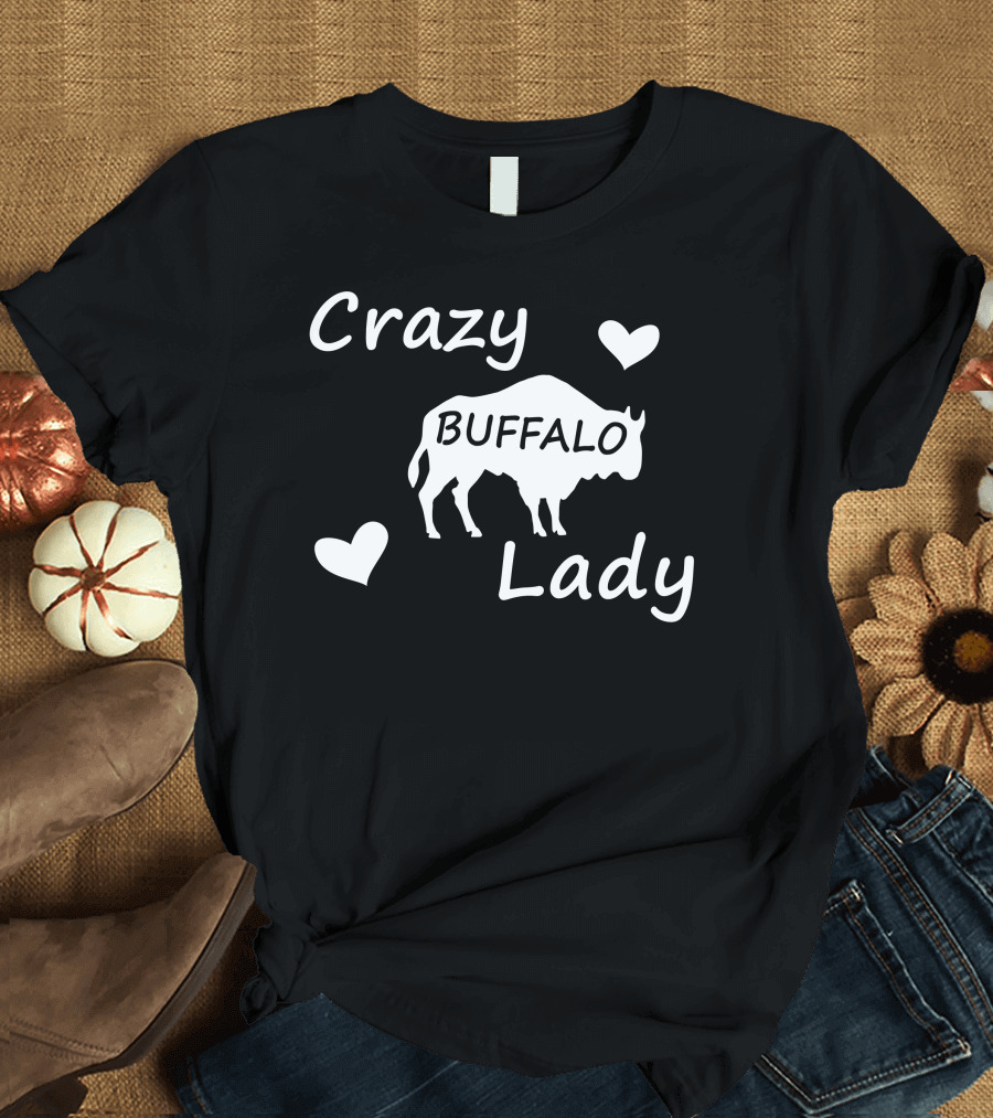 Crazy Buffalo Lady Buffalo Silhouette with Hearts T-Shirt