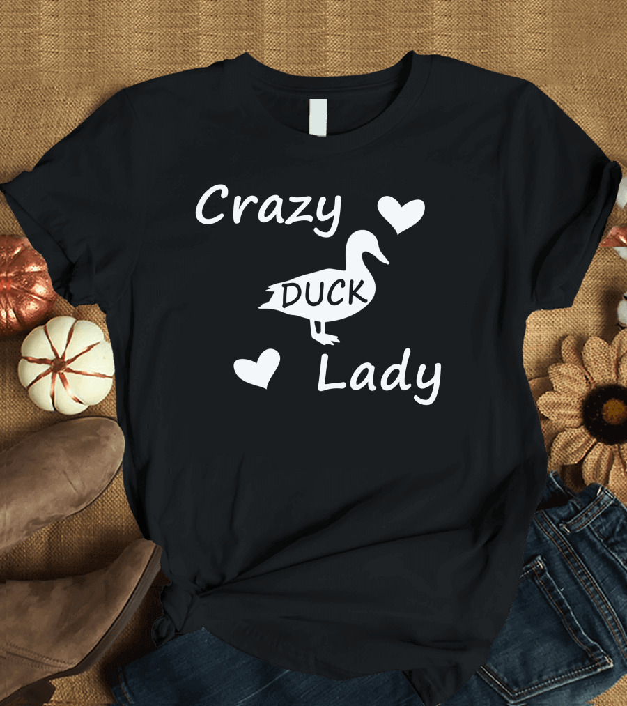 Crazy Duck Lady Hearts Duck T-Shirt