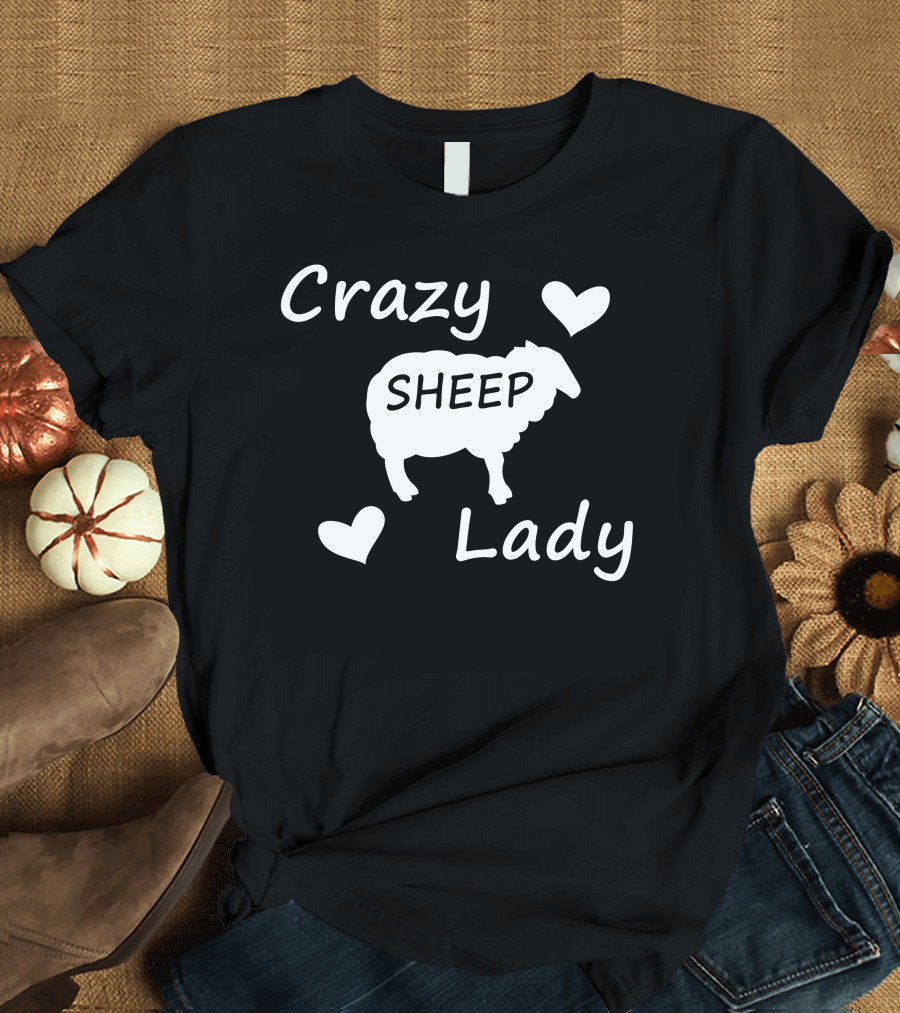 Crazy Sheep Lady Hearts Love T-Shirt