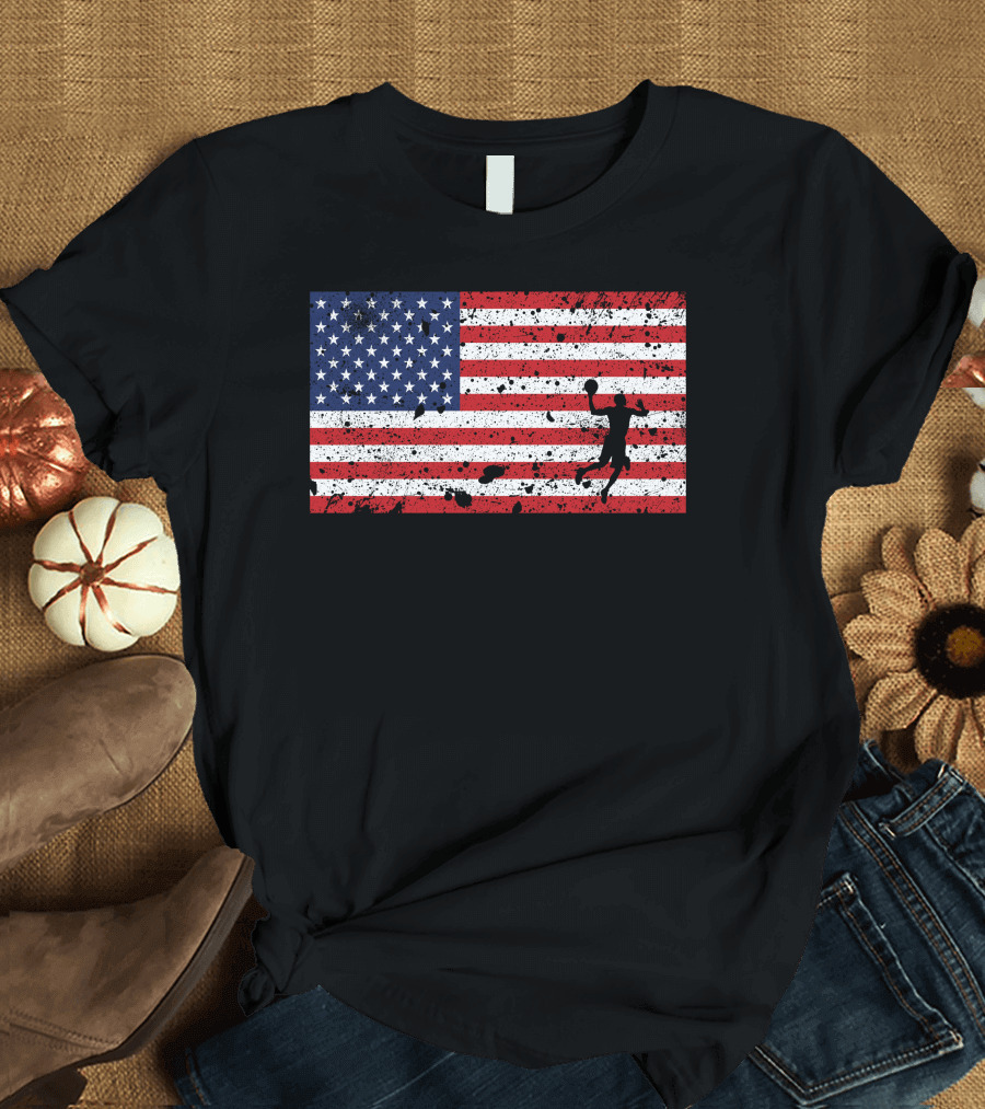 American Flag Basketball Team Silhouette USA T-Shirt