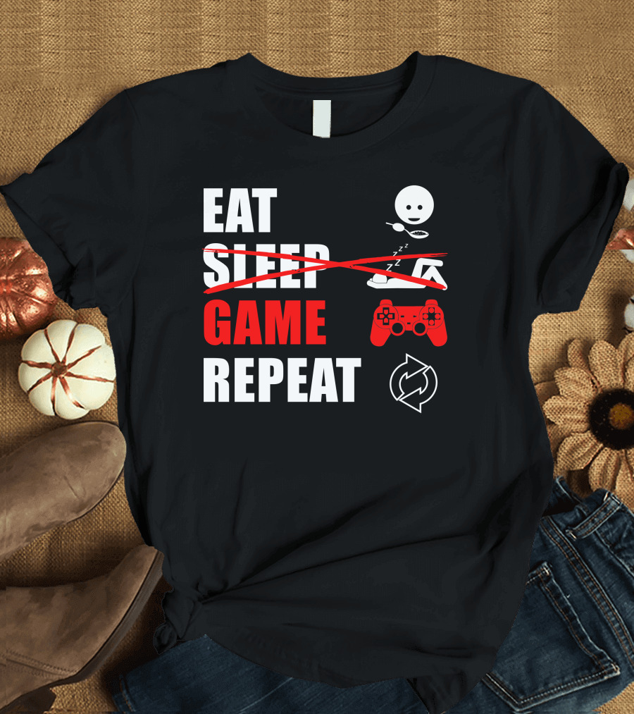 Eat Game Repeat with Controller and Plate Icons T-Shirt