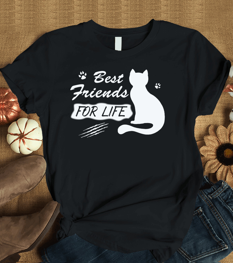 Best Friends For Life Cat Paw Print Trending Cat T-Shirt