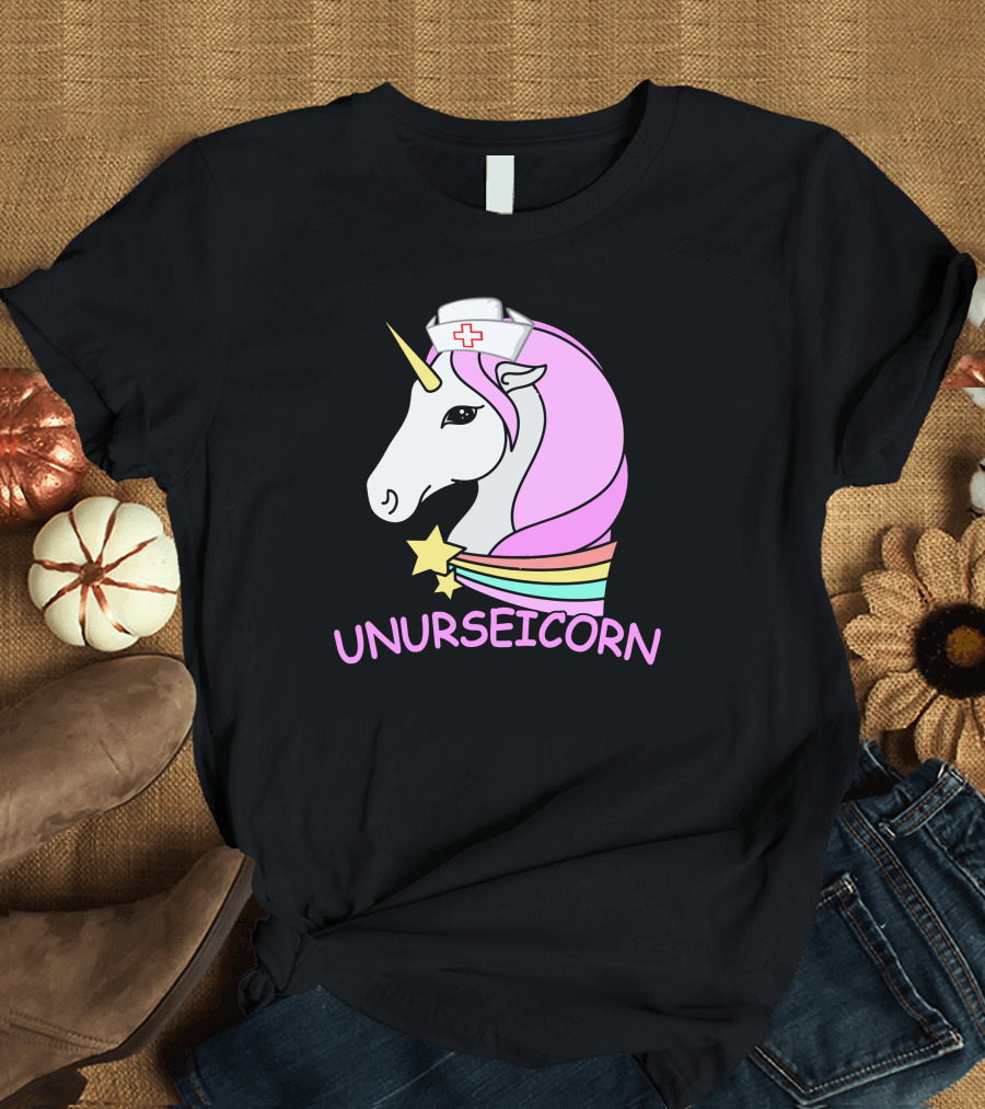 Unurseicorn Nursing Unicorn Rainbow Star Nurse Hat T-Shirt