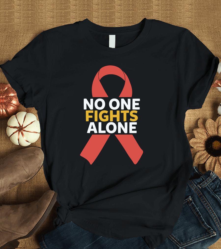 No One Fights Alone Lung Cancer Awareness T-Shirt