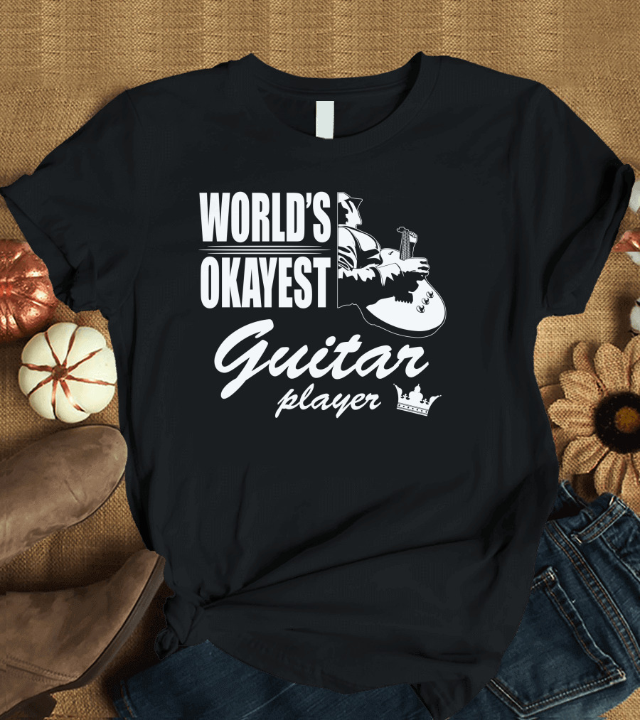 WORLD'S OKAYEST GUITAR PLAYER Musician Graphic with Crown T-Shirt
