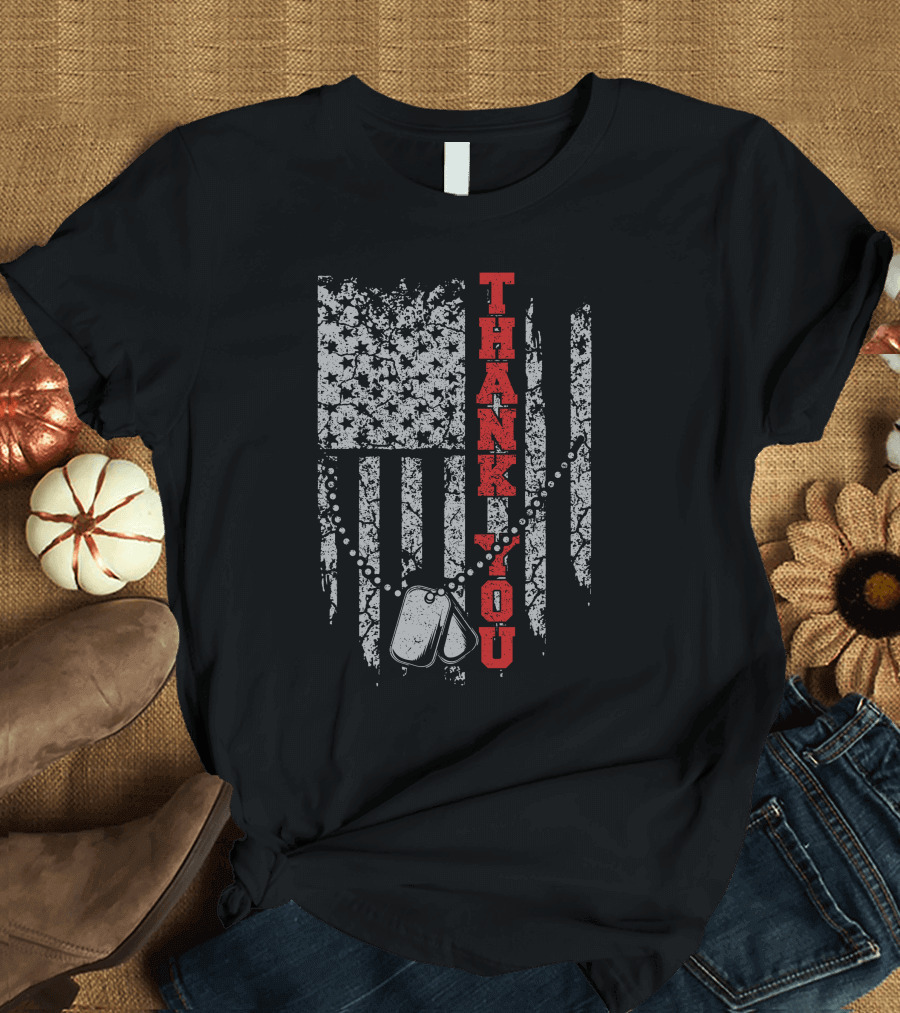 Thank You Veteran American Flag Dog Tags T-Shirt