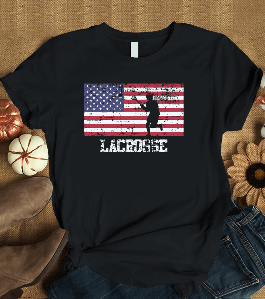 USA Flag Lacrosse Player Team T-Shirt