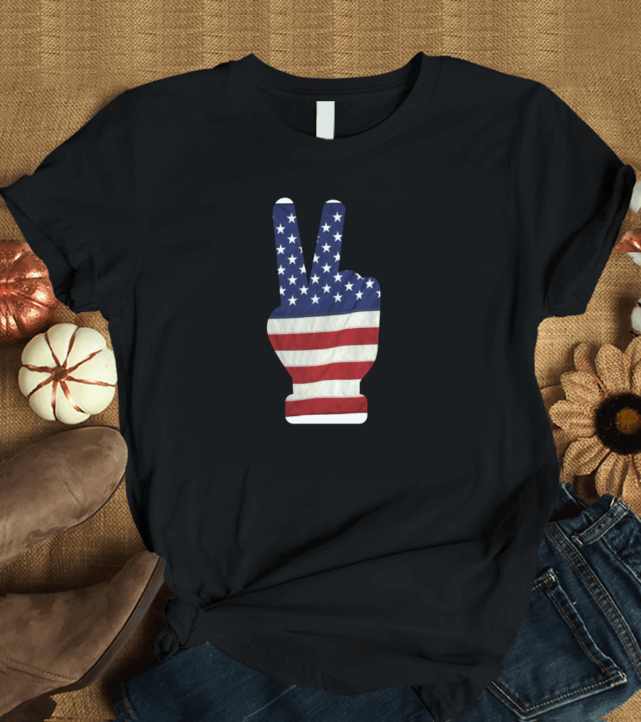 American Flag Peace Sign 4th of July Independence Day T-Shirt