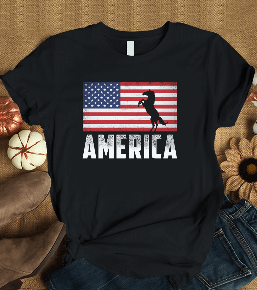 USA Flag America Unicorn Silhouette Tri Blend T-Shirt