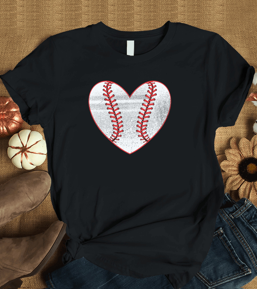 Baseball Heart Softball Mom Mother Baseball Vintage Stitching T-Shirt
