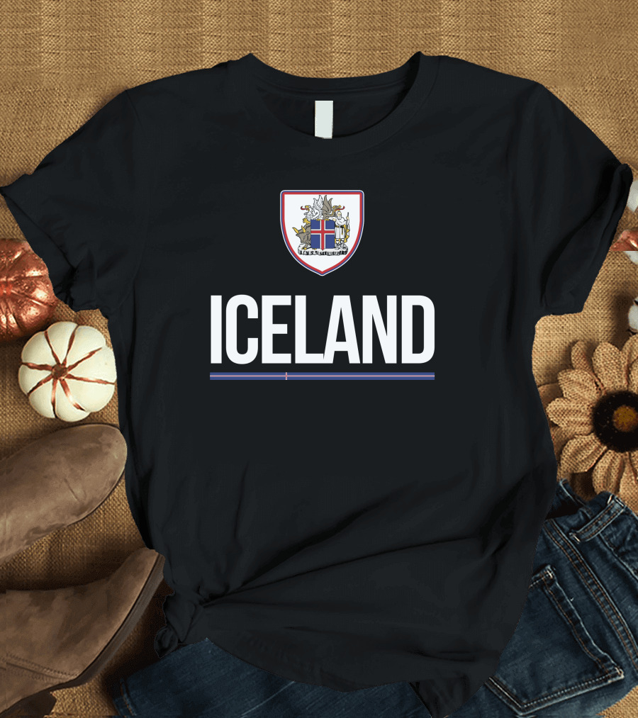 ICELAND Soccer Team Jersey Shield Crest Emblem T-Shirt