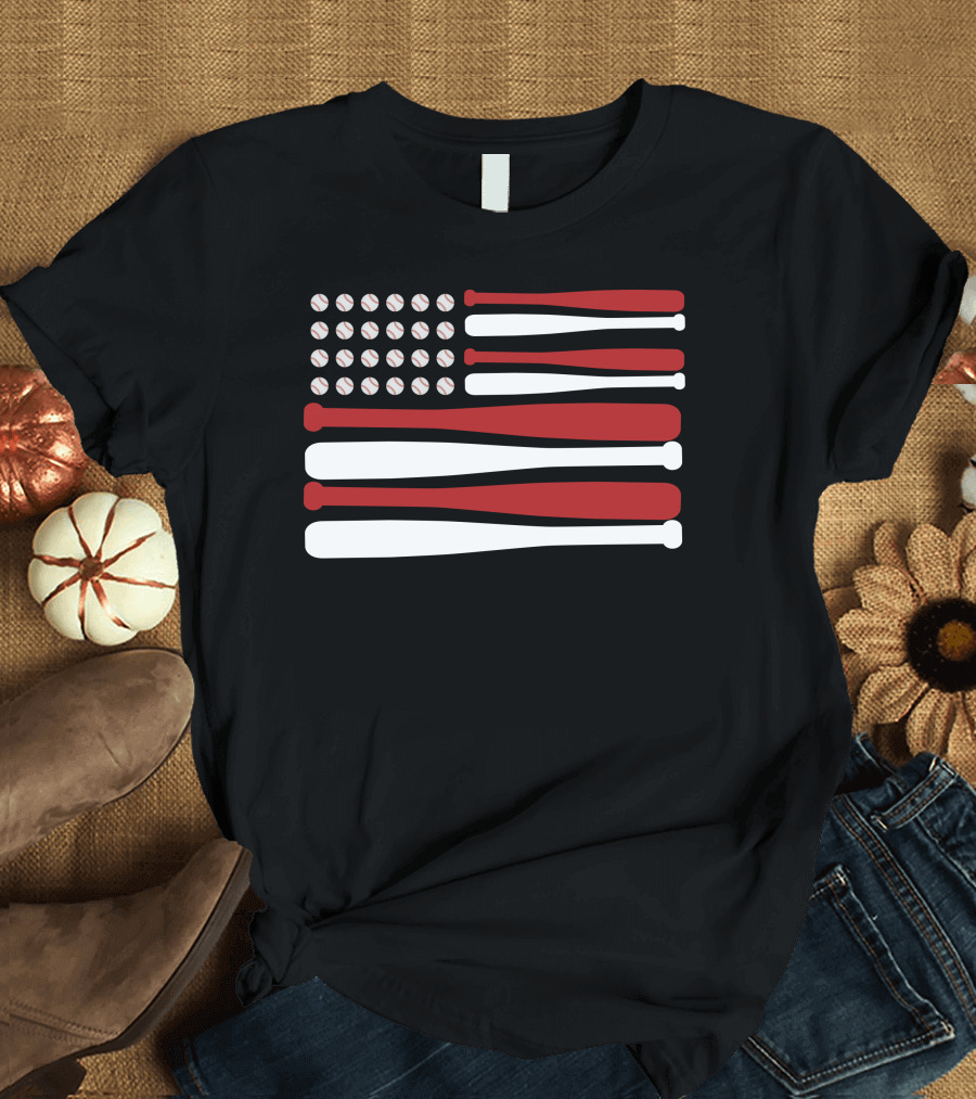 Baseball Flag 4th July USA Patriotic T-Shirt