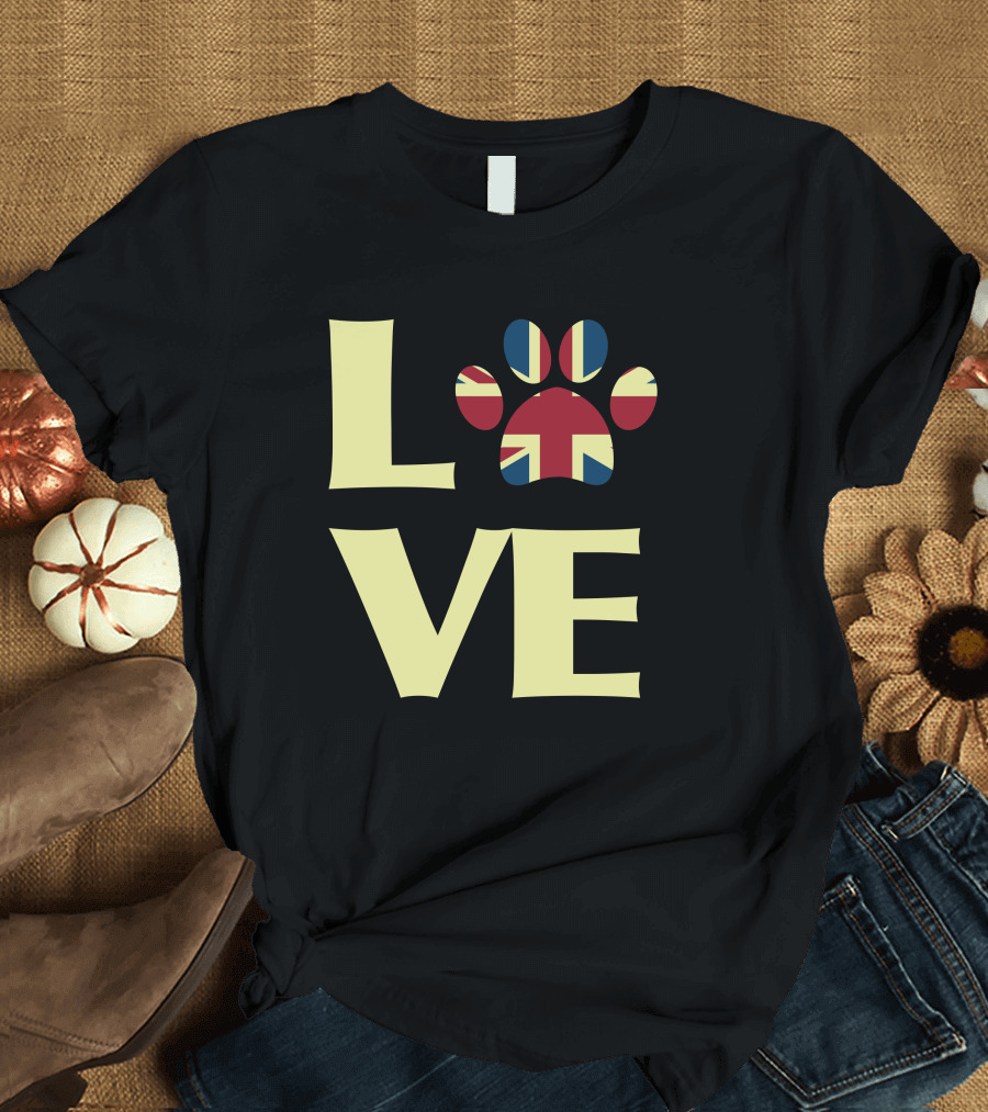 Patriotic UK Flag Dog Paw Love T-Shirt